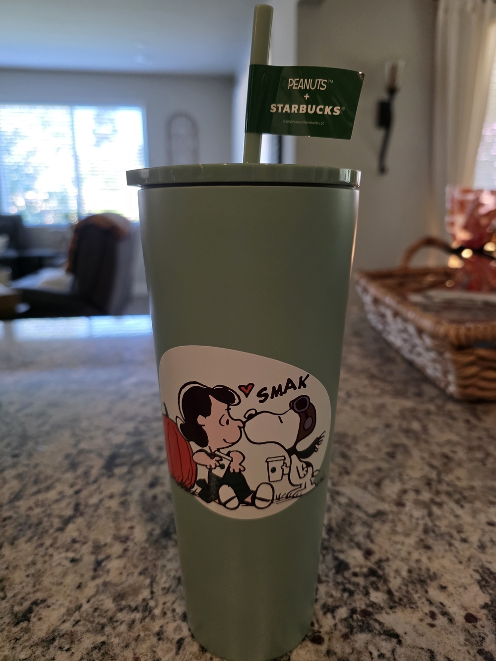 Starbucks Peanuts Sage Green Snoopy & Lucy Tumbler with Straw